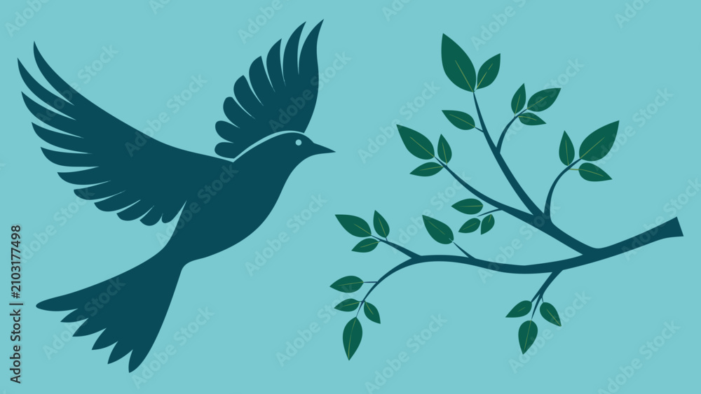 Fototapeta premium Flying bird branch silhouette illustration