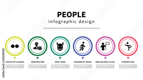 Diverse circular icons depicting people's roles and activities in infographic design against white background