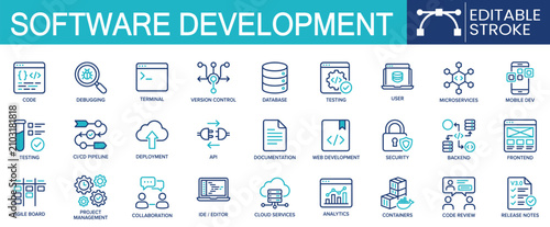 Tableau sur toile Set of 27 outline icons related to software development
