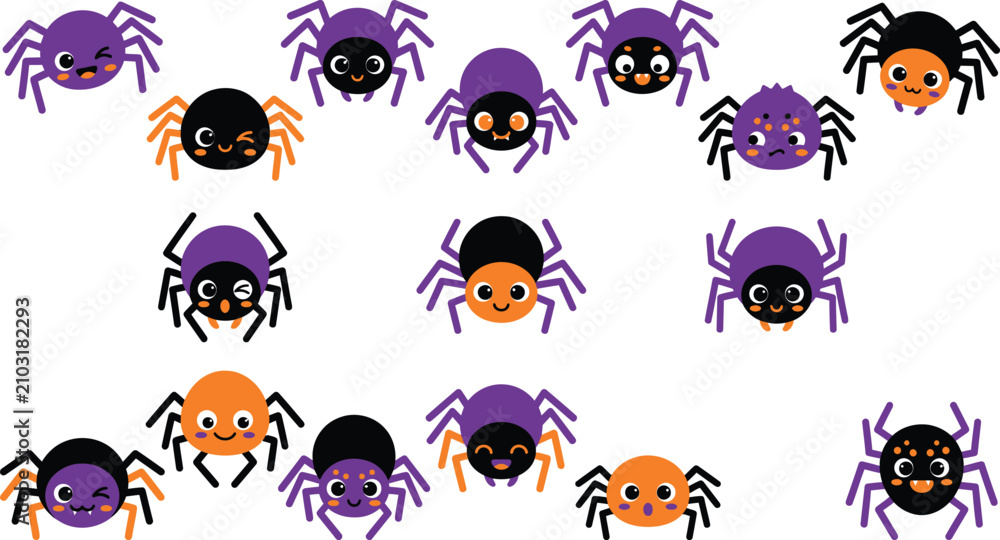 Obraz premium Kawaii spiders collection cute halloween insect vector graphics