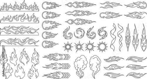 Tribal Flame Fire Design Elements Collection with Speed Flames Smoke and Explosion Vector Set