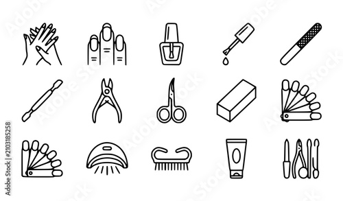 Manicure and Nail Care Line Icon Set Editable Stroke Vector
