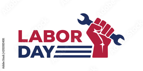 Принти на полотні Labor day celebration vector logo icon isolated on white background with red rai