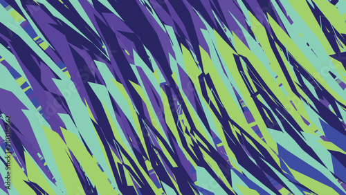 Bild auf Leinwand Dynamic geometric abstract composition featuring sharp angular shapes in neon green and deep blue tones creating high energy directional flow