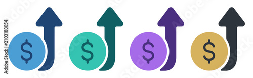 dollar growth upward arrow finance icon set on transparent background