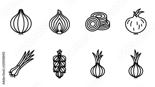 Onion Vector Icons: Fresh Produce, Culinary Ingredients, Healthy Food Graphics