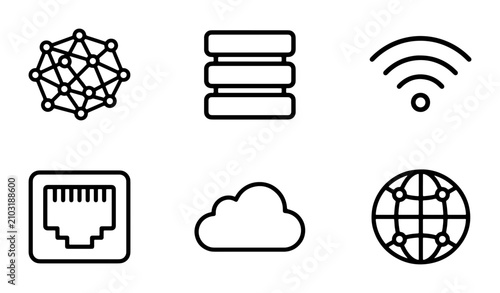 Network Icons: Cloud, Database, Wifi, Globe, Connection, Ethernet Port Set