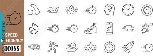Speed efficiency productivity vector icons. stopwatch icon set, truck icon set, rocket icon set