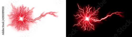 Foto Red lightning burst radiating fiery bright branches from a glowing core with ele