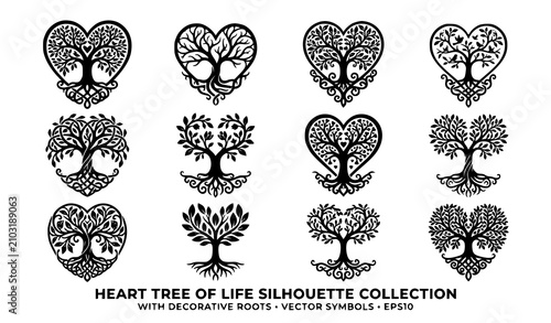 Photos Design an original vector collection of 32 black Tree of Life icons isolated on a solid white background