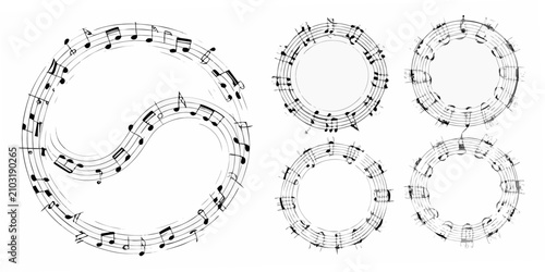Foto Musical Notes Arranged In Circular And Yin Yang Shapes Black And White