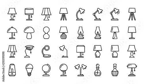 Quadro su tela Table Lamp Outline Icon Set Editable Lampshade Lighting Vector Collection