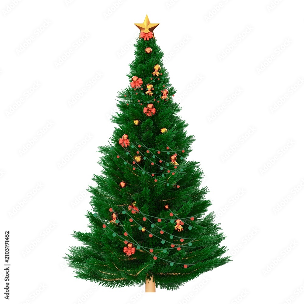 Fototapeta premium A Christmas tree decorated with lights and other ornaments.