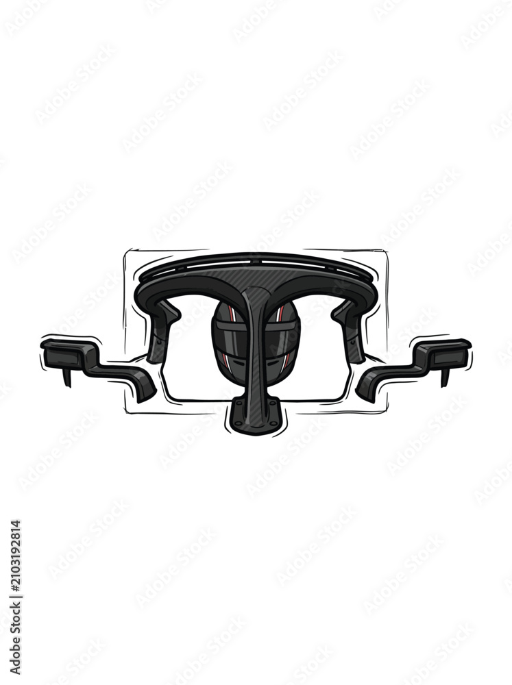 Obraz premium Detailed Sketch Of An F1 Cockpit Showcasing The Halo Protective Device A Racing Helmet In The Center And Mirror Elements On Either Side Drawn In Vector Illustration