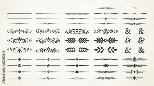 Vintage typographic dividers and flourishes. Ornamental page breaks for elegant design.