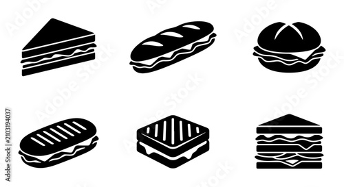 Sandwich Icons Set: Delicious Food Vector Graphics for Menus, Cafes, and Websites