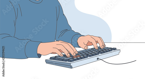 Person typing on computer keyboard.