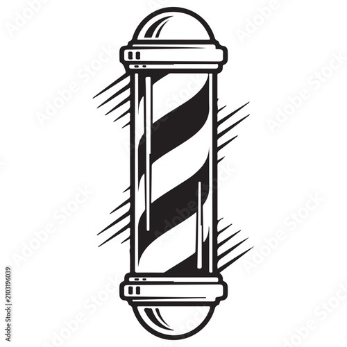 Barber pole vector illustration with spiral stripes and motion lines for barbershop signage and hair salon branding