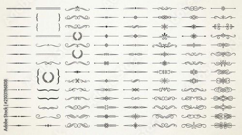 Set of vintage typographic dividers. Ornamental flourish borders for elegant page design.