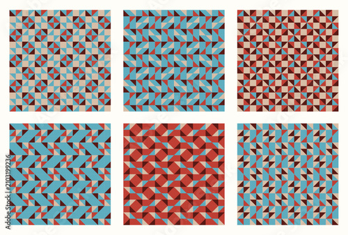 Fotografía Muted retro red and blue, Color tessellation set, bundle of modern seamless vector patterns