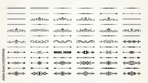 Set of vintage typographic dividers. Ornamental flourish borders for elegant document design.