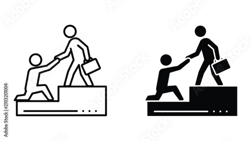 Принти на полотні Helping Hand Business Concept Icon Set Featuring A Person Pulling Another Up A S