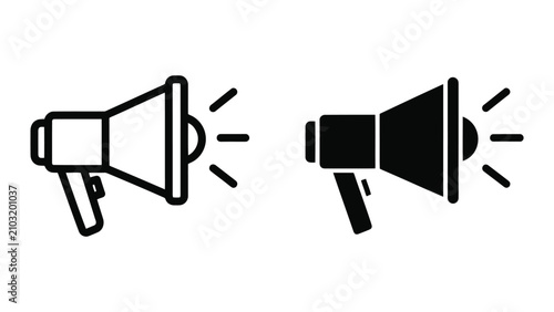 Quadro su tela Black and white megaphone icons illustrating announcement and communication in a