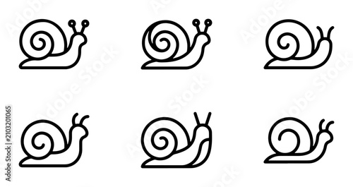 Canvastavla Six Simple Snail Icons, Vector Set: Cute Mollusk Graphics for Nature and Wildlif