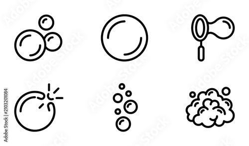 Foto Bubble Icons Set: Simple Line Art for Cleanliness, Fun, and Celebration Vector G
