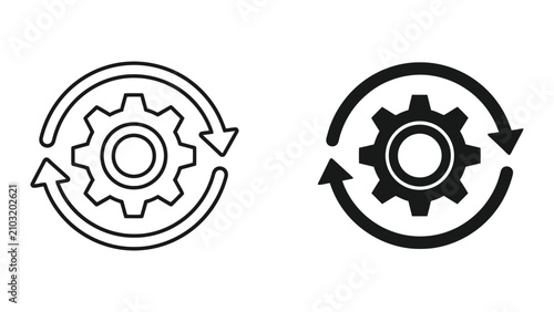 Rotating Gear Icons Representing Process Automation and System Optimization in Minimalist Vector Style