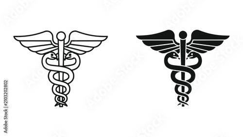 фотографія Black and White Caduceus Medical Symbol Illustration Featuring Winged Staff with