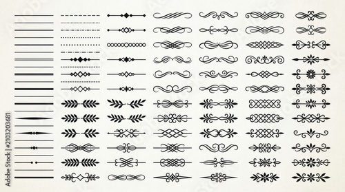 Set of vintage typographic dividers. Ornamental flourish borders for elegant page design.