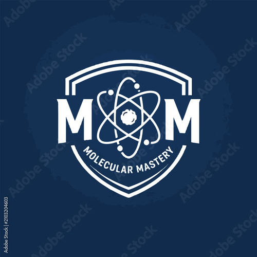 Molecular mastery science badge with atom symbol science and technology molecule chemistry education laboratory research scientific academic innovation structure learning university
