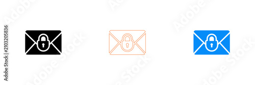 Modern flat icons set of locked and unlocked envelopes for email and security concepts isolated on transparent background, Vector