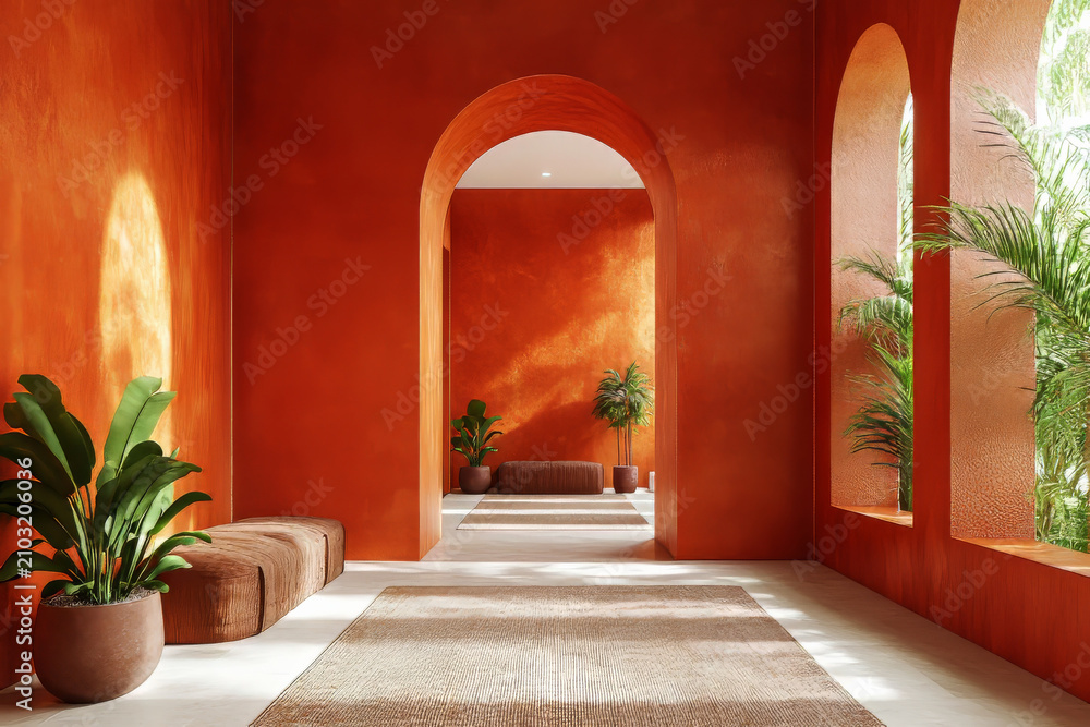 Fototapeta premium selective focus moroccan-inspired interior in warm terracotta tones