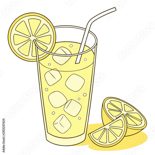 Картината върху платно A refreshing glass of lemonade with ice cubes and a lemon slice on the rim lemon