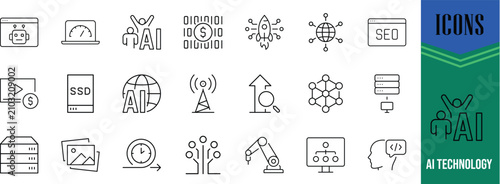 Artificial intelligence technology vector icons. robot icon set, server icon set, laptop icon set
