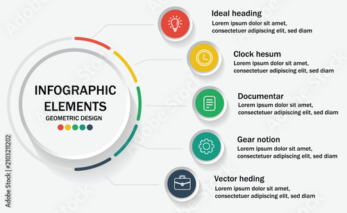 circular layout diagram with 5 list of steps, circular layout diagram infographic element template