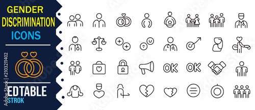 Fotografía Social Inequality and Discrimination Editable Stroke Icons
