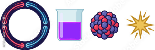 Photos Nuclear Physics and Chemistry Science Vector Set with Particle Accelerator Ring