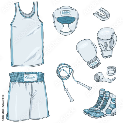 Fotografía Vector Set of White Cartoon Boxing Equipment.
