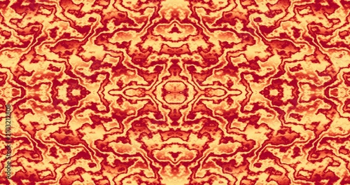 Abstract Symmetrical Molten Lava Cellular Texture Background with Organic Plasma Flow, Fiery Geological Pattern, Seamless Kaleidoscopic Digital Surface in Premium 8K