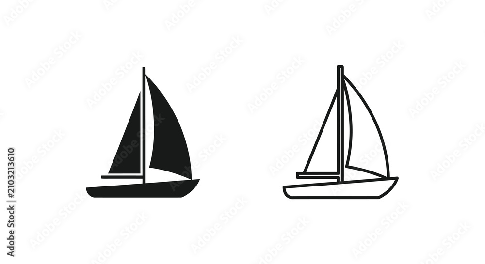 Fototapeta premium Sailing Boat Silhouettes On White Background Line Art Illustration