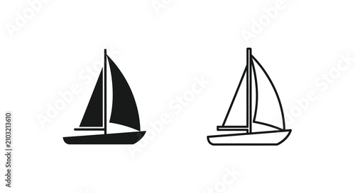 Принти на полотні Sailing Boat Silhouettes On White Background Line Art Illustration