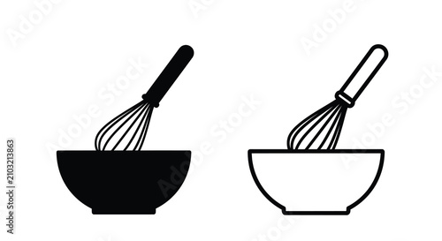 Photos Whisk and bowl silhouette against a white background two variations