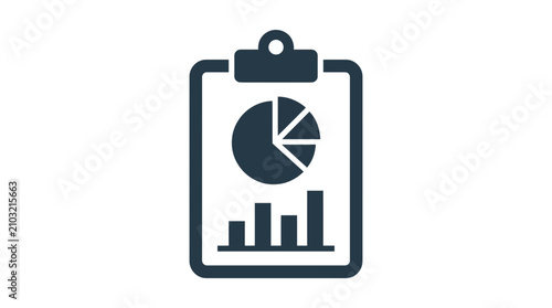 Business data analysis report on clipboard icon financial performance and strategic insights visualization