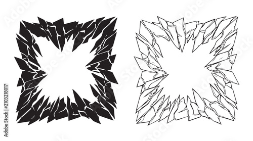 Fotografía black vector silhouette with line art pair icon of broken glass shard frame