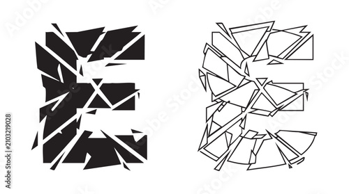 Quadro su tela black vector silhouette with line art pair icon of shattered letterform