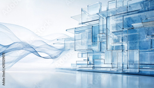 Abstract architectural glass structure with flowing digital data network waves architecture structure abstract technology background futuristic connection conceptual information
