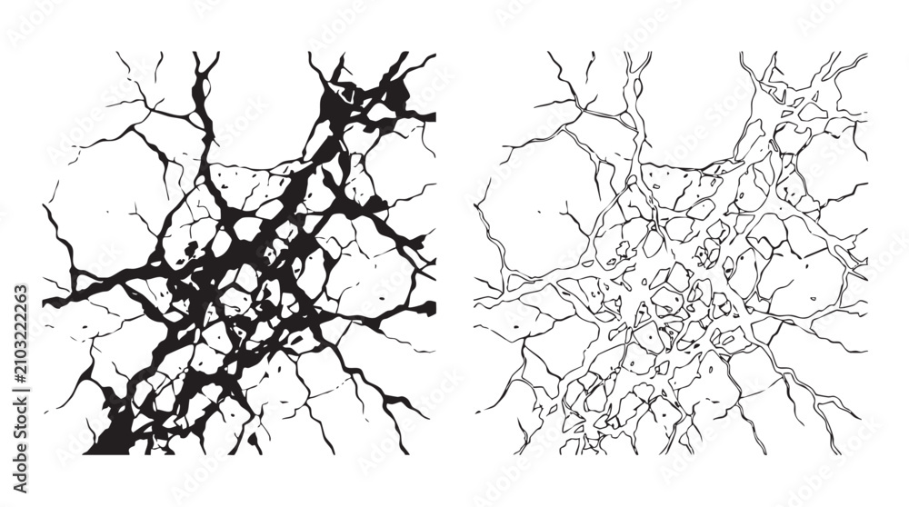 Obraz premium black vector silhouette with line art pair icon of cracked concrete texture